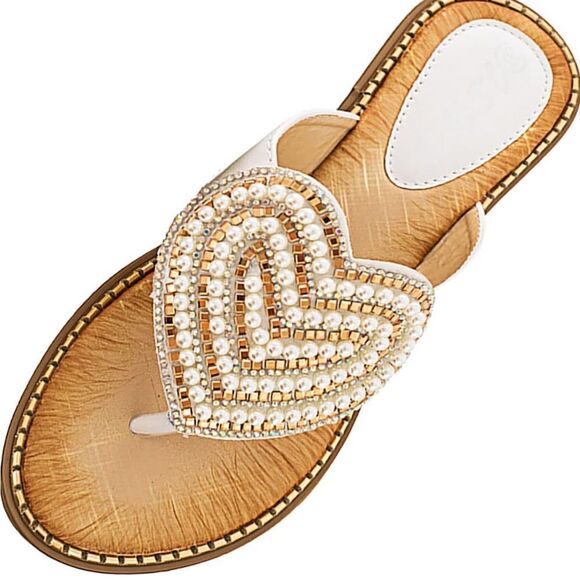 Women’s NWT Round Toe Fashionable Love Diamond Pearl Sandals - Picture 2 of 5